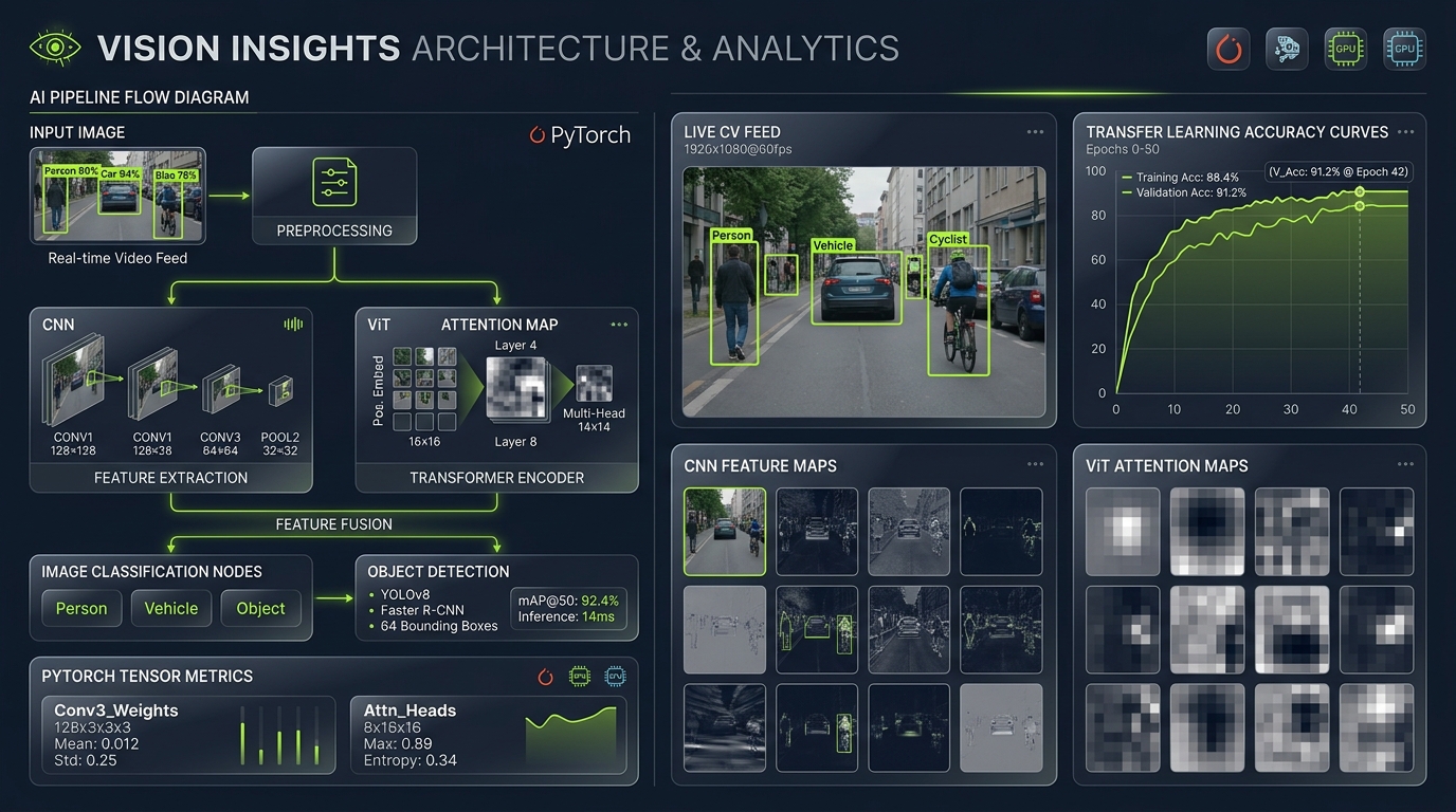 Custom Vision AI System architecture and computer vision training dashboard.